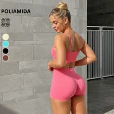 Conjunto Fitness Feminino Top Alça Short Legging Cintura Alta Compressão  Zero Transparência