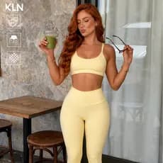 Conjunto Academia Feminino Poliamida Calça Cintura Alta Compressão Top Fitness Sustentação KLN