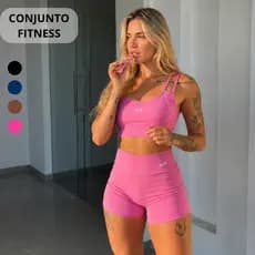 Conjunto Fitness Feminino Top Alcinha Sem Bojo Short Legging  Poliamida Zero Transparência KLN
