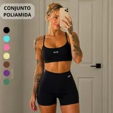 Conjunto Fitness Feminino Top Alça Fina Short Cintura Alta Compressão Slim Zero Transparência KLN