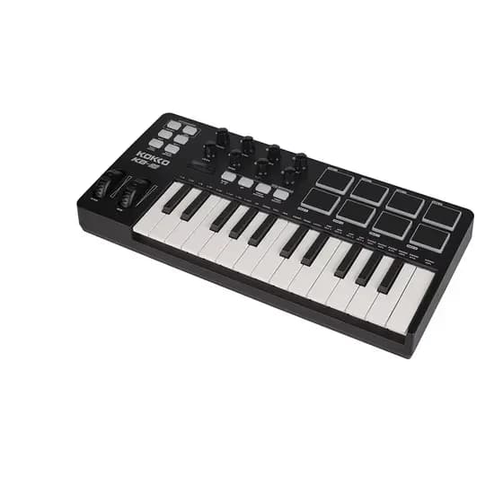 Kokko Professional Mini 25 Key USB MIDI Keyboard Controller With 8 Backlit Drum Pads, 8 Knobs and Music Production