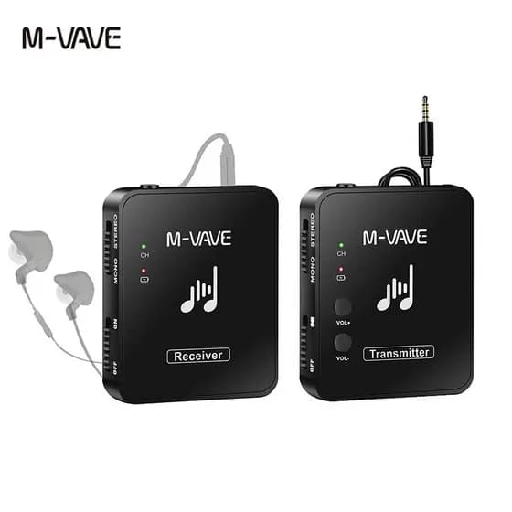 M-VAVE WP-10 Sistema de transmissão de auscultadores sem fios para monitor de 2,4 GHz Transmissor e recetor