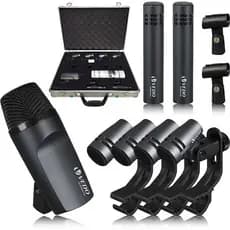 VD-E600Preto Microfone dinâmico com fio para bateria, 7 peças (totalmente em metal) - Conjunto de microfones para bumbo