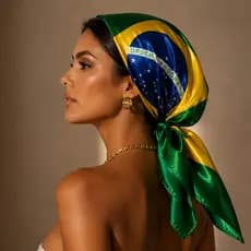 Lenço Feminino Cetim Toque Suave 90x90cm Verde Amarelo Azul Branco Bandeira Do Brasil Xale Brazuca Bandana Grande