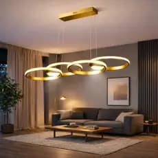 Lustre Pendente LED Minimalista com Anéis – Disponível em Dourado e Preto