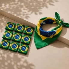 Kit 10 Unidades Lenço Bandana Cetim Seda Echarpe Bandeira Do Brasil 50x50cm Copa Do Mundo Moda Seleção Brasileira