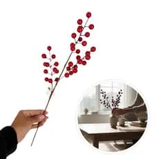 Azevinho Artificial Flor de Natal Decoração de Arvore de Natal Guirlanda Haste Vermelha 75 cm
