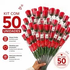 50 Rosas Artificiais Botão Artificial Botões Vermelho Flor Sabonete Presente Dia dos Pais Formatura