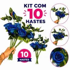 Kit Flores Artificiais Para Decoração Rosas Botão Flor 40 cm Artificial Aveludada Azul Dia dos Pais