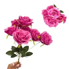 Buquê de Flor Rosas Artificial Pink 44cm Para Decoração Realista Flores Permanentes para Casa Evento