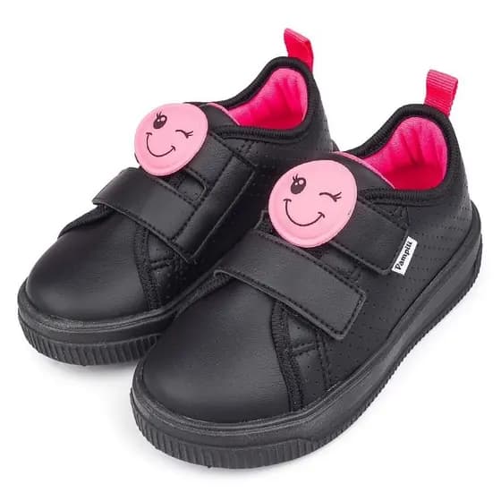 Tênis Pampili original Meninas tênis infantil menina Escolar Carinha Feminino Preto e Pink