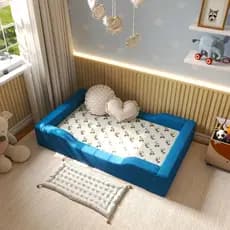 Mini Cama Montessoriana Berço Acolchoado 100% Espuma Com Colchão Confortável Para Proteção do Seu Bebê
