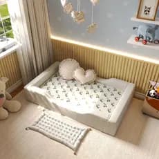 Berço Montessoriano Para Quarto Cama Infantil Com Colchão de Espuma Conforto Segurança e Autonomia para o bebê Cor Nude