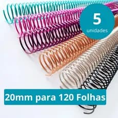 Espiral de Metal 20mm 35cm para Encadernação Passo 6mm - 5 unidades - Várias Cores