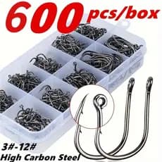 Kit Caixa de Pesca com 600 Anzóis Chinu Dourado #3 ao #12