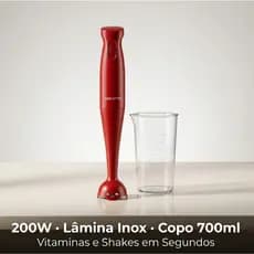 Super Mixer Potente 200W Copo 700ml Lamina Inox Desmontável Agratto Vermelho Mx-02