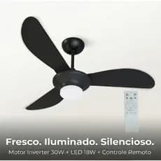 Ventilador De Teto Inverter Mistral Led 3 Pás Com Controle Remoto Ventisol Preto Bivolt Silencioso