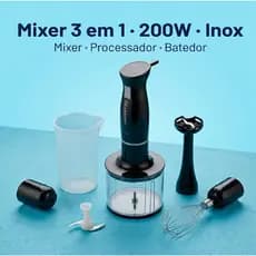 Mixer de Mão 3 Em 1 200w 700ml Preto Agratto Processador De Alimentos 127v