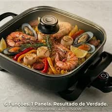 Panela Multifuncional Elétrica Quadrada 30cm Grill Antiaderente Mangiare Agratto  127v ou 220v