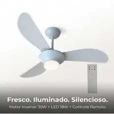 Ventilador De Teto Inverter Mistral Led 3 Pás Com Controle Remoto Ventisol Branco Bivolt Silencioso