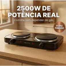 Fogão Cooktop Elétrico Portátil 220v 2 Bocas 2500W Mesa Preto Agratto Sem Gás Ferro Fundido Limpa Facil