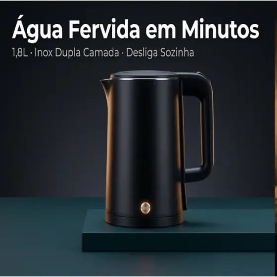 Chaleira Elétrica Aroma 1500W Preta Agratto 1,8L Inox Desliga Sozinha Inox Dupla Camada Potente 220v