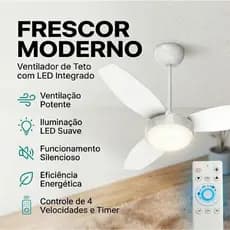 Ventilador Teto Inverter Bivolt Ventisol Ciclo Silencioso Econômico Potente  30W Quarto Sala C/ Controle Branco