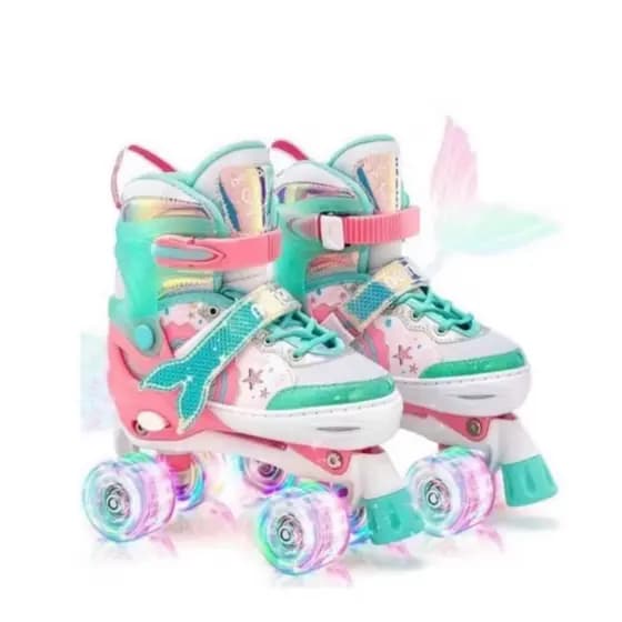Patins Infantil 4 Rodas ARCO IRIS Com Luz De Led Top Patins Sem Kit Proteção Menina Menino Promoção