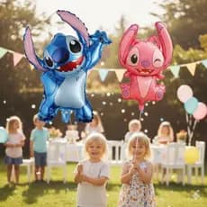 Kit Balões Metalizados Azul Lilo Stitch Angel Decoração Festa Infantil 3D Promoção Aniversário