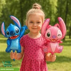 Kit com 2/6 Balão Metalizado Angel Lilo Stitch Azul Grande Decoração Para Festa Enfeite Aníversario