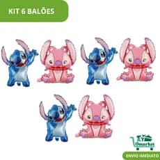 Kit  Balão Metalizado Angel Lilo Stitch Azul Grande Decoração Para Festa Enfeite Aníversario