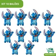 Kit 10 Balões Metalizados Lilo Stitch Azul Grande 3D Decoração e Festa Enfeite e Aniversário