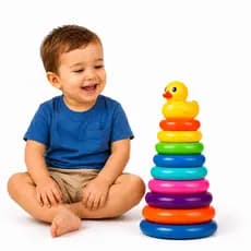 Brinquedo Educativo Torre Pirâmide Empilhar com Argolas Pato Colorida Coordenação Motora Para Bebê