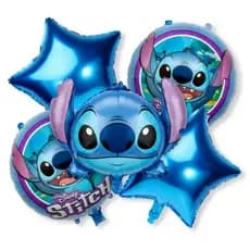 Kit 5 Balão Metalizado Stitch Azul e Rosa Balão Estrela Para Festa Decoração Infantil