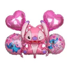 Kit 5 Balão Metalizado Lilo Stitch  Rosa Balões Estrela Coração Corpo Festa Decoração Criança