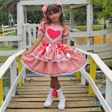 Vestido Luxo Dorothy Xadrez Vermelho Junino São João Caipira Infantil e Bebê