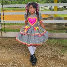 Vestido Caipira Preto com Pink e Verde Neon Luxo Junino Arraia Festa São João Caipira Infantil e Bebê Quadrilha