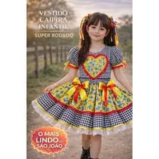Vestido Caipira Infantil Xadrez Petro Florido Colorido Babado Com Laço Lastex Festa Junina Luxo Menina