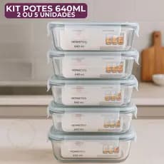 Kit 2 ou 5 Potes De Vidro Herméticos 640 ML Com Travas Marmita Micro-ondas Freezer Forno