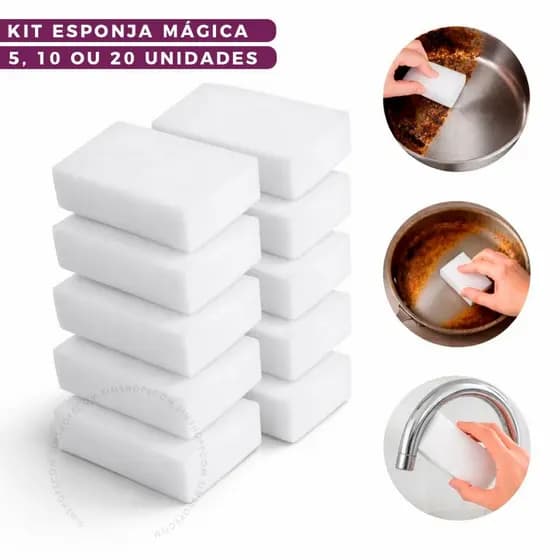 Kit Esponjas Magica 5 10 ou 20 unidades para Limpeza Bucha Branca Tira Manchas