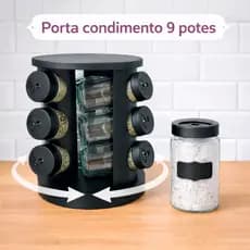 Porta Temperos 9 Potes Com Etiqueta Giratório Potes Vidro com Tampa Dosadora Condimentos Premium