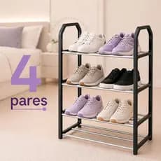 Sapateira 4 Andares 6 Pares Multiuso Organizador de Calçados Portátil Metal Resistente Branca Preta