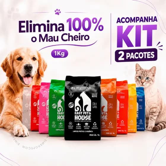 Pó Higiênico Eliminador de Odores Limpeza à Seco Cães e Gatos Antiodor Ação Bactericida 2kg
