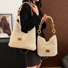 Bolsa de tecido estilo férias de praia retrô versão coreana bolsa de ombro bolsa de praia feminina