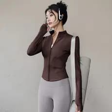 Yoga Wear jaqueta Fitness manga longa gola zíper correndo esportes topo