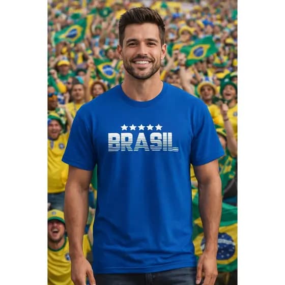 Camiseta Brasil Azul Camisa Torcida Copa Estampa Frente