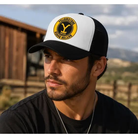 Boné Trucker  Dutton Ranch Aba Curva Tela Ajustável Estilo Country Montana Rodeio