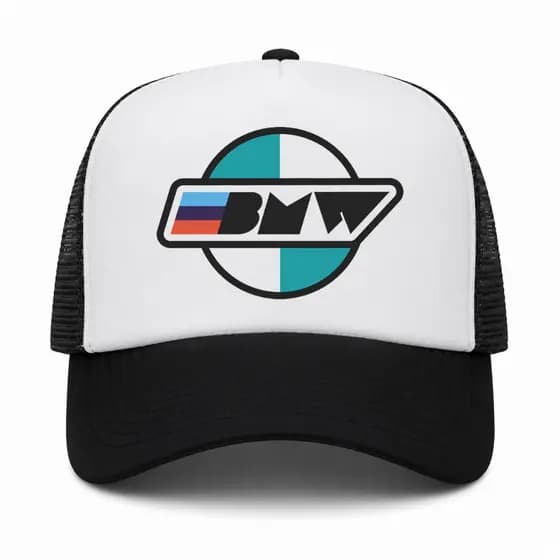 Boné Trucker BMW Estilo Racing Aba Curva Regulável Premium Unissex Preto e Branco
