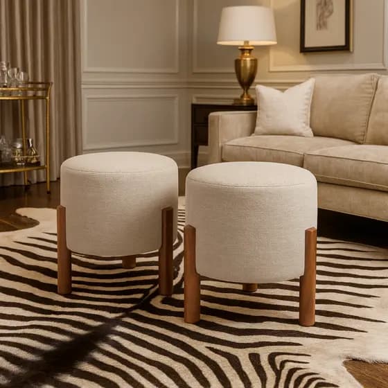 Puffs de Linho Decorativo Decoração Redondo Estofado Confortável Luxo Sala de Estar Escritório
