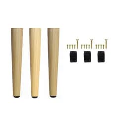 Kit 3 Pés Palito de Madeira 30 cm Chapinha Nylon + Parafusos Puffs Mesa Centro Escrivaninha